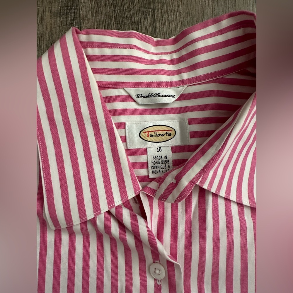 Talbots Pink and White Striped Button Down Shirt - Picture 4 of 5